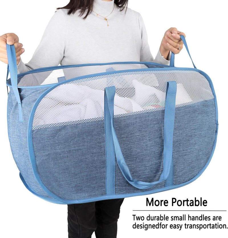 XIAYAN Pop Up Laundry Hamper，with Durable Handles collapsible laundry basket，Easy to Open and Fold for college Dorm,kids room，travel (blue+gray)… - Image 2